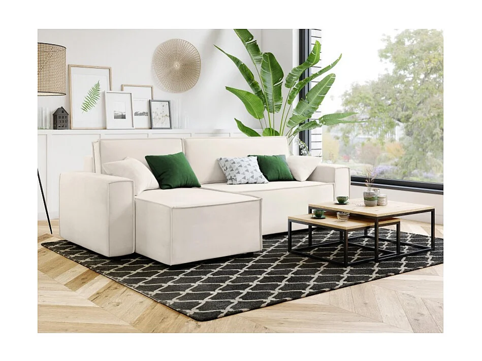 Canapé d'angle MIRA convertible et réversible velours beige