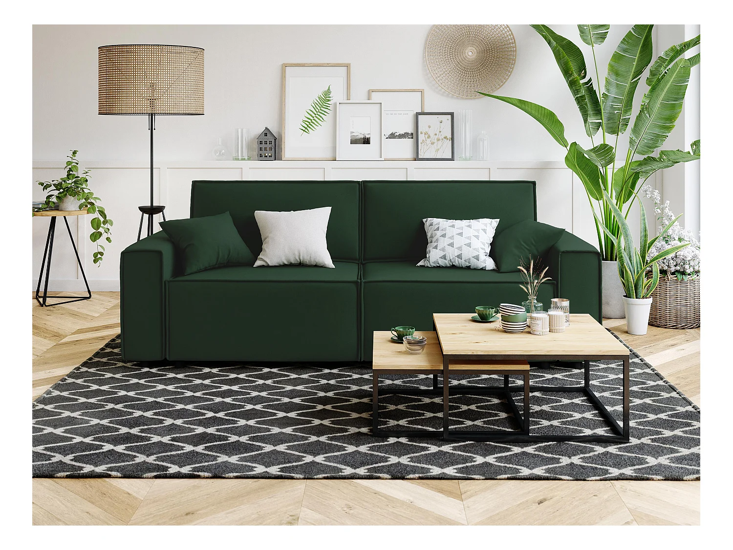 Canapé droit MIRA convertible velours vert 3 places