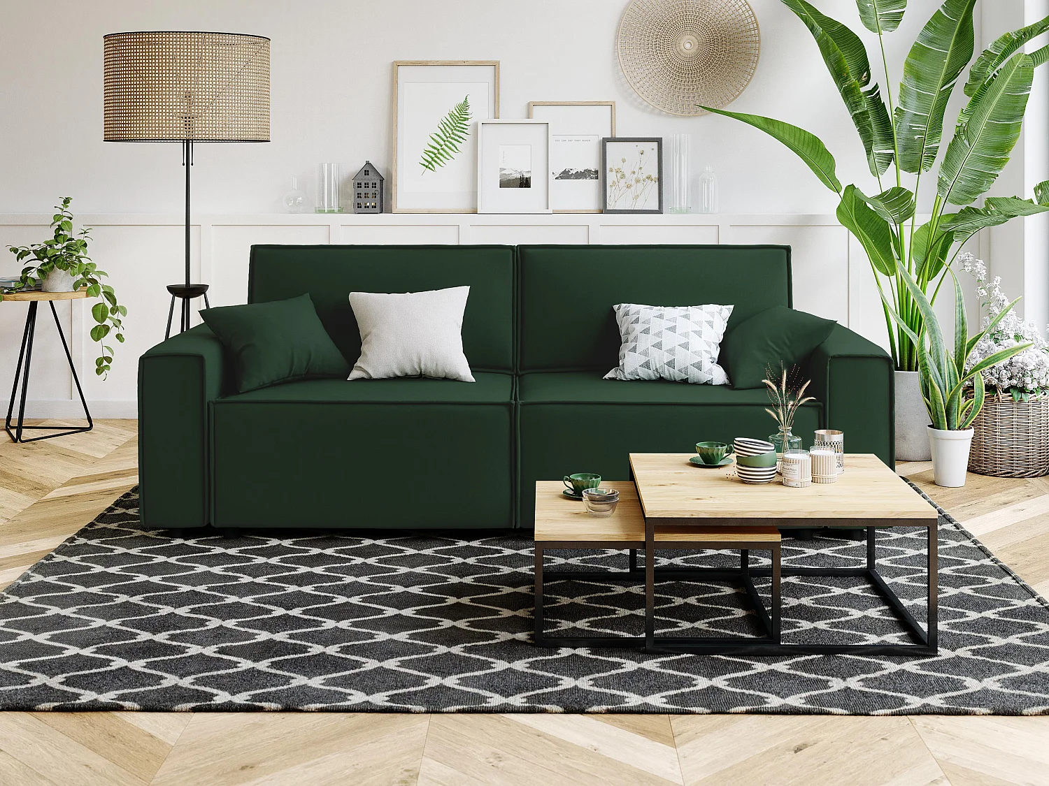 Canapé droit MIRA convertible velours vert 3 places