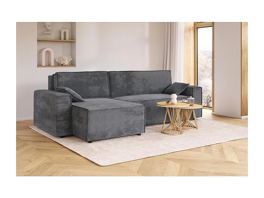 Canapé d'angle MARIUS convertible velours côtelé gris souris