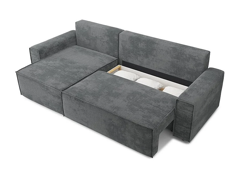 Canapé d'angle MARIUS convertible velours côtelé gris souris