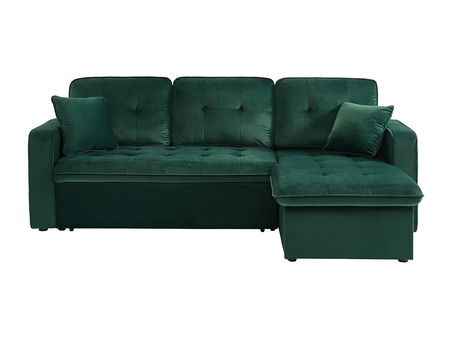 Canapé d'angle CANVAS en velours vert convertible avec coffre de rangement