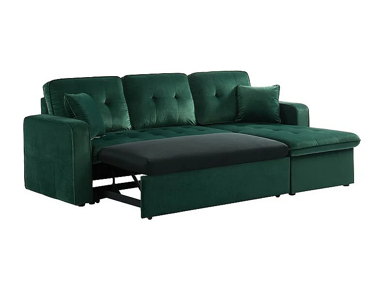 Canapé d'angle CANVAS en velours vert convertible avec coffre de rangement