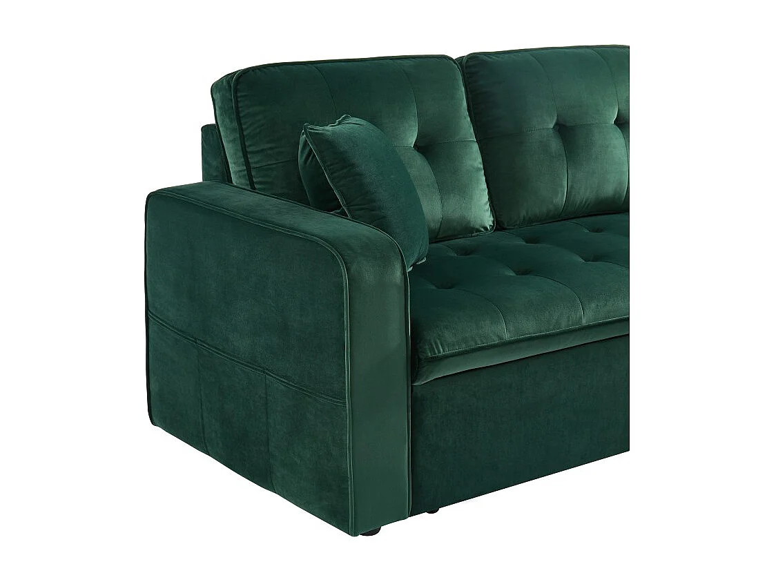 Canapé d'angle CANVAS en velours vert convertible avec coffre de rangement