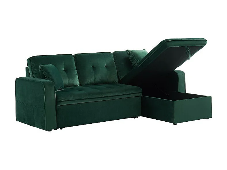 Canapé d'angle CANVAS en velours vert convertible avec coffre de rangement