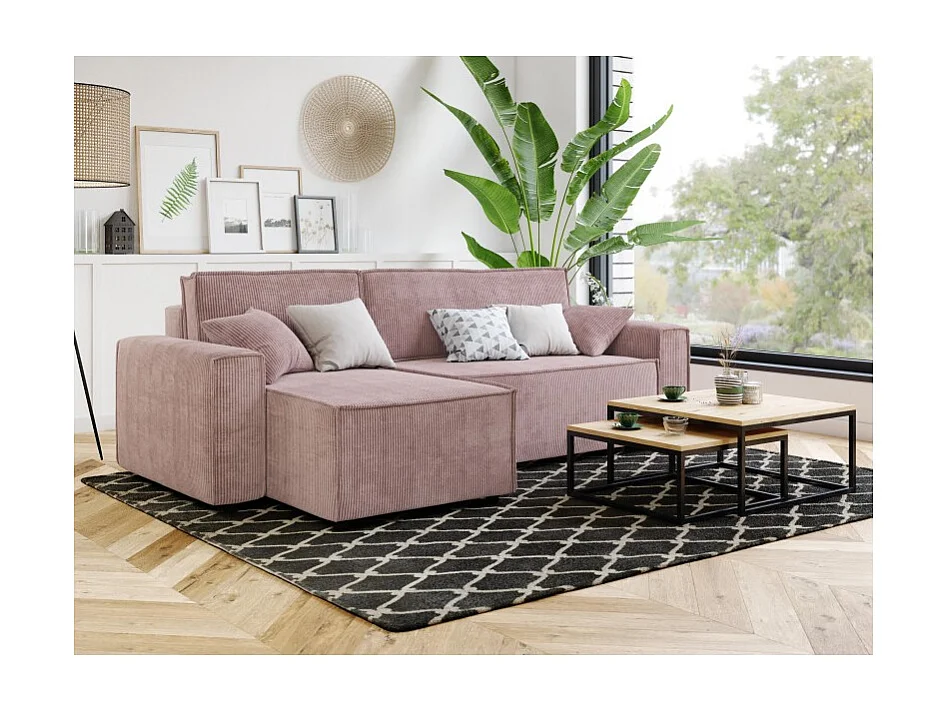 Canapé d'angle MIRA convertible et réversible velours côtelé mauve