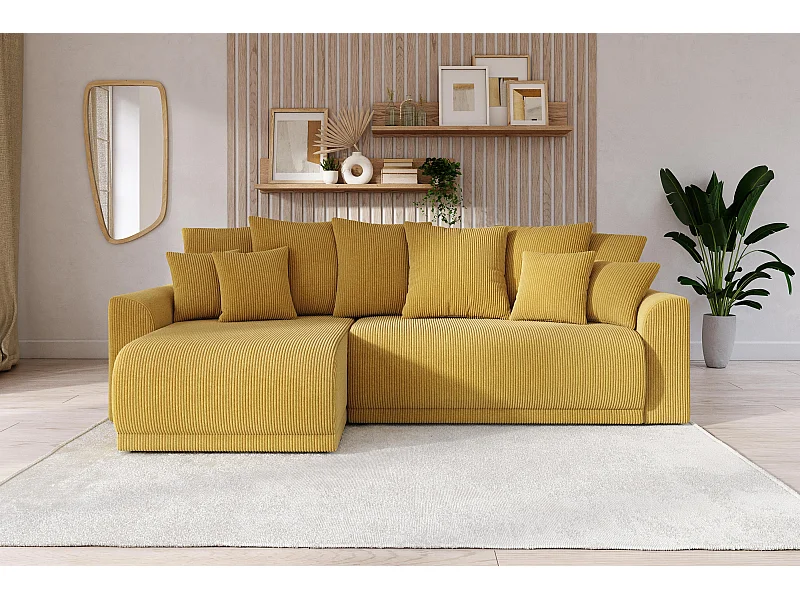 Canapé angle NOVA convertible velours côtelé jaune 4 places