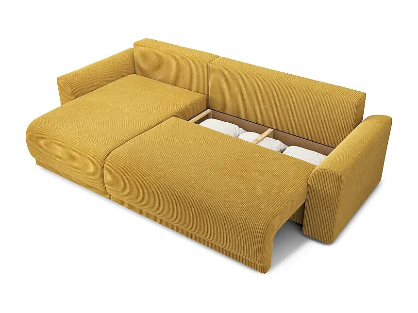 Canapé angle NOVA convertible velours côtelé jaune 4 places