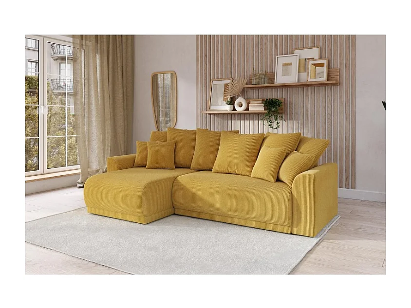 Canapé angle NOVA convertible velours côtelé jaune 4 places