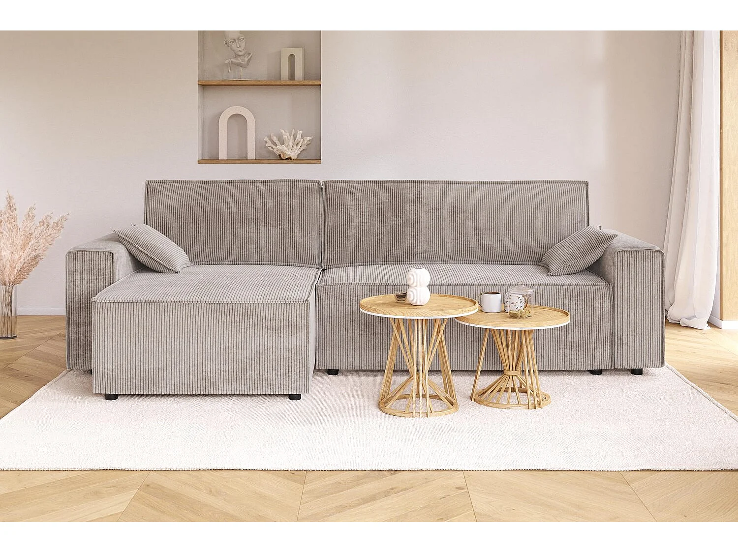 Canapé d'angle MARIUS convertible velours côtelé grège