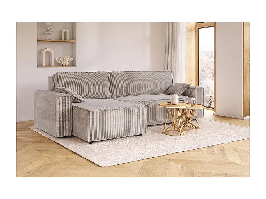 Canapé d'angle MARIUS convertible velours côtelé grège