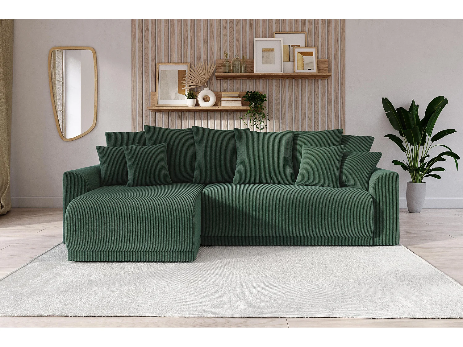 Canapé d'angle NOVA convertible velours côtelé vert 4 places