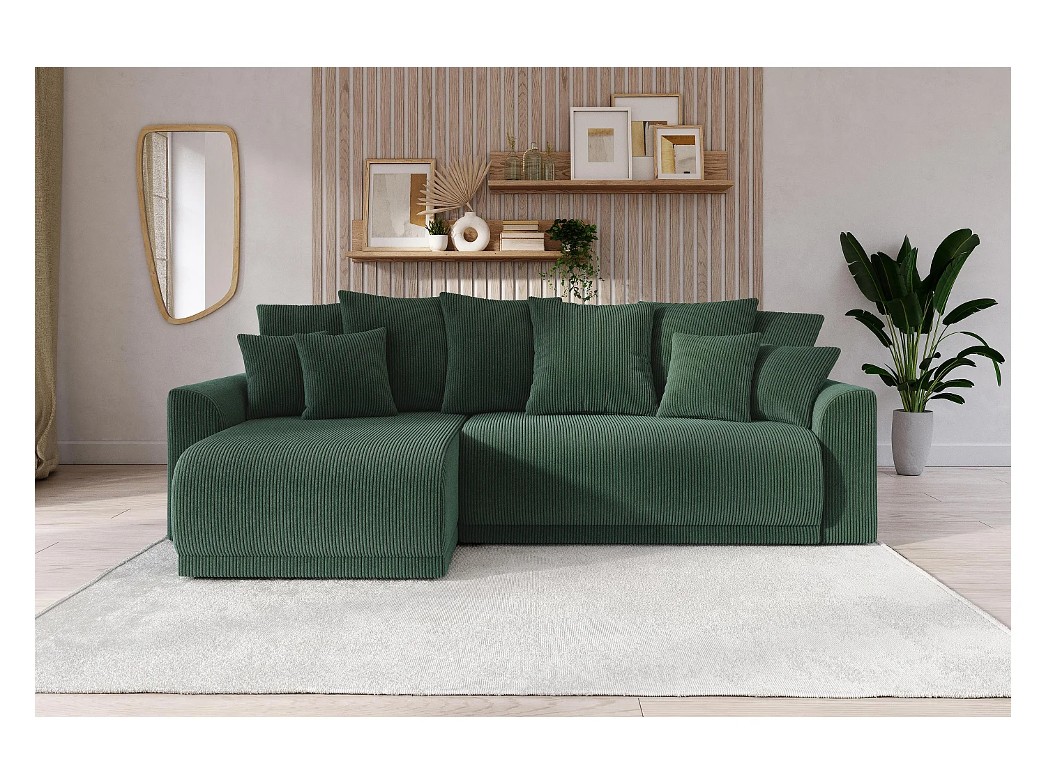 Canapé d'angle NOVA convertible velours côtelé vert 4 places