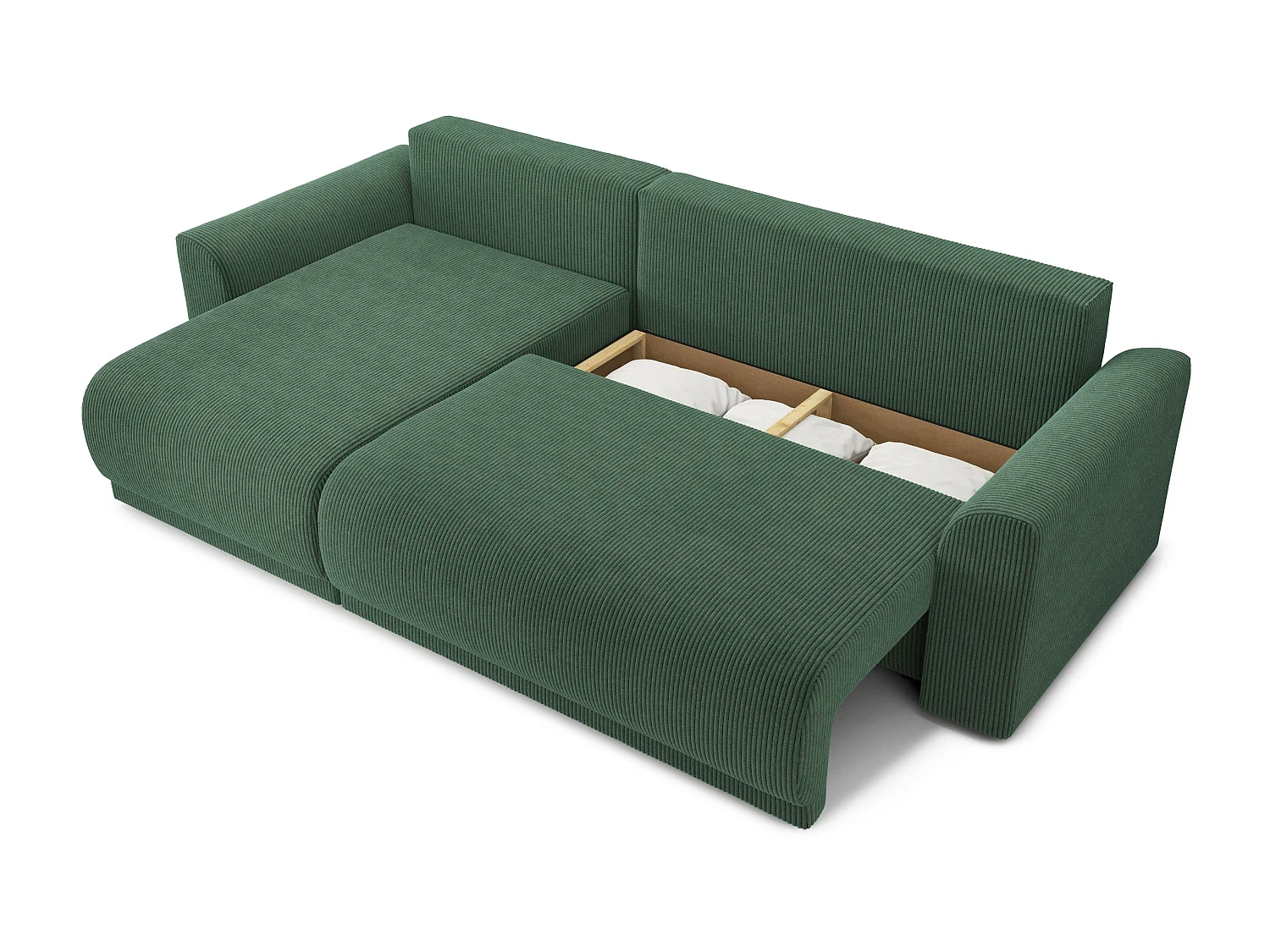 Canapé d'angle NOVA convertible velours côtelé vert 4 places