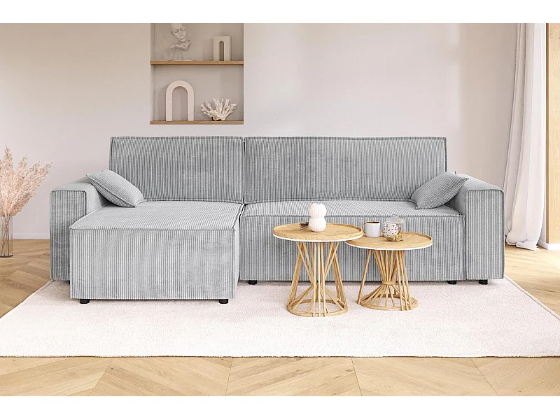 Canapé d'angle MARIUS convertible velours côtelé gris clair