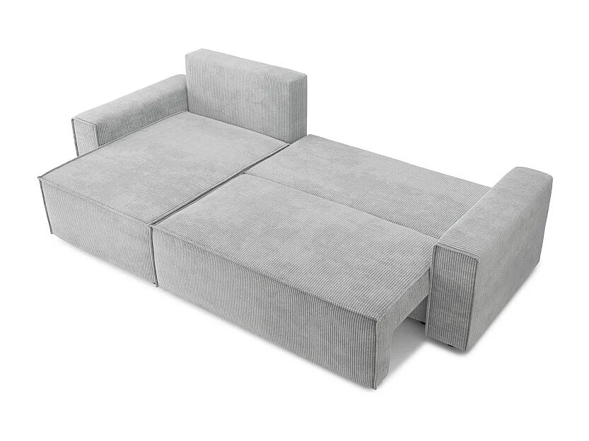 Canapé d'angle MARIUS convertible velours côtelé gris clair