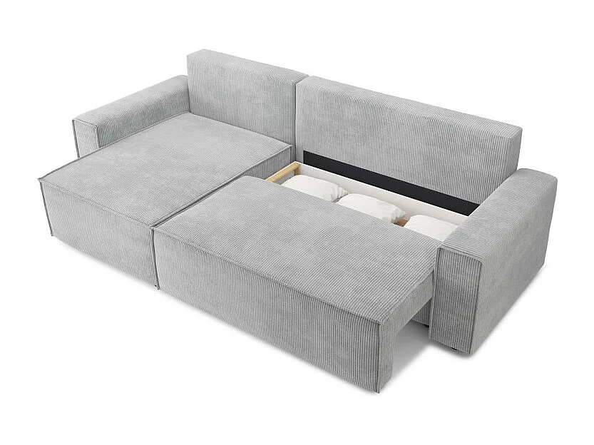 Canapé d'angle MARIUS convertible velours côtelé gris clair