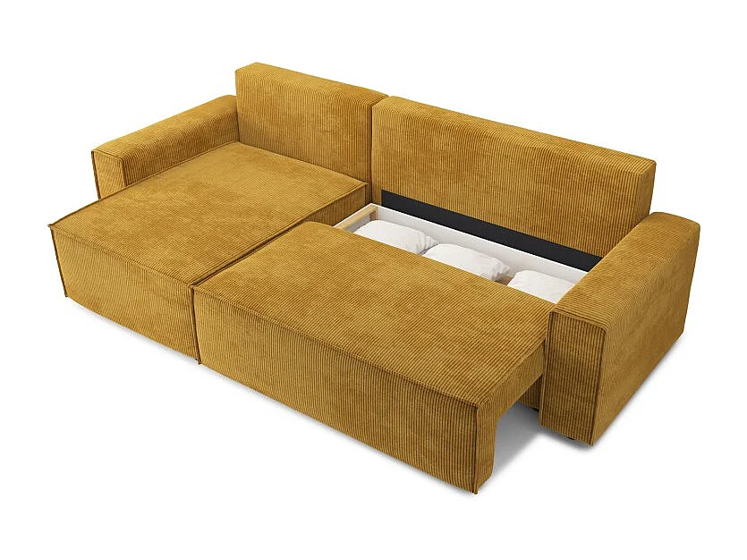 Canapé d'angle MARIUS convertible velours côtelé moutarde
