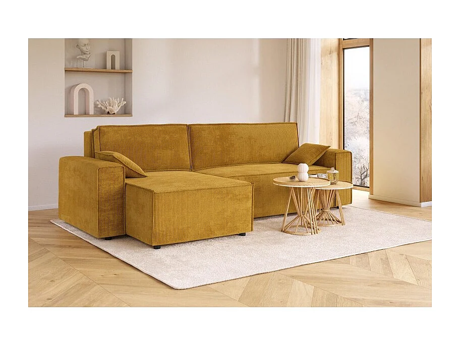 Canapé d'angle MARIUS convertible velours côtelé moutarde