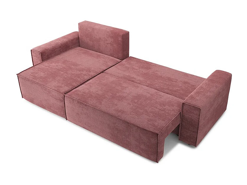 Canapé d'angle MARIUS convertible velours côtelé vieux rose