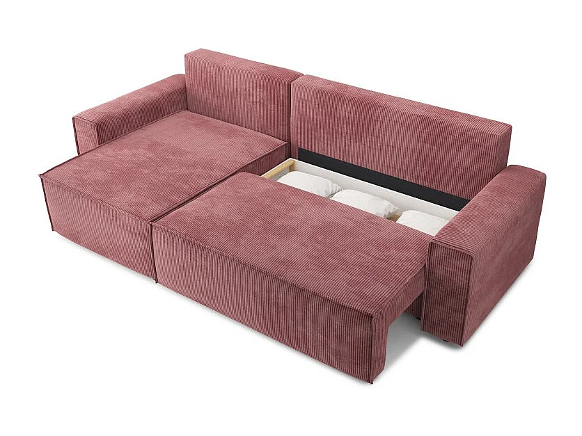 Canapé d'angle MARIUS convertible velours côtelé vieux rose