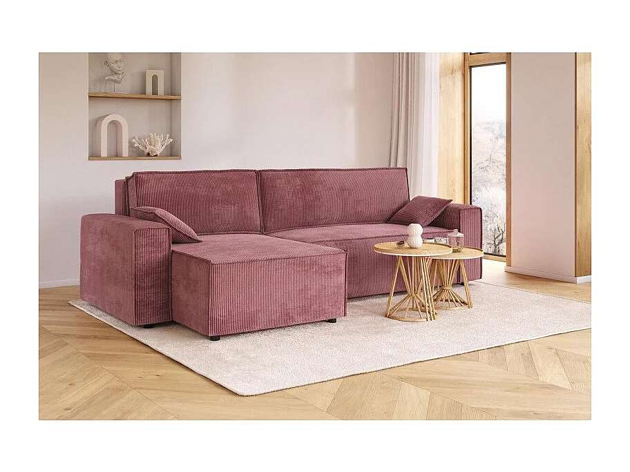 Canapé d'angle MARIUS convertible velours côtelé vieux rose