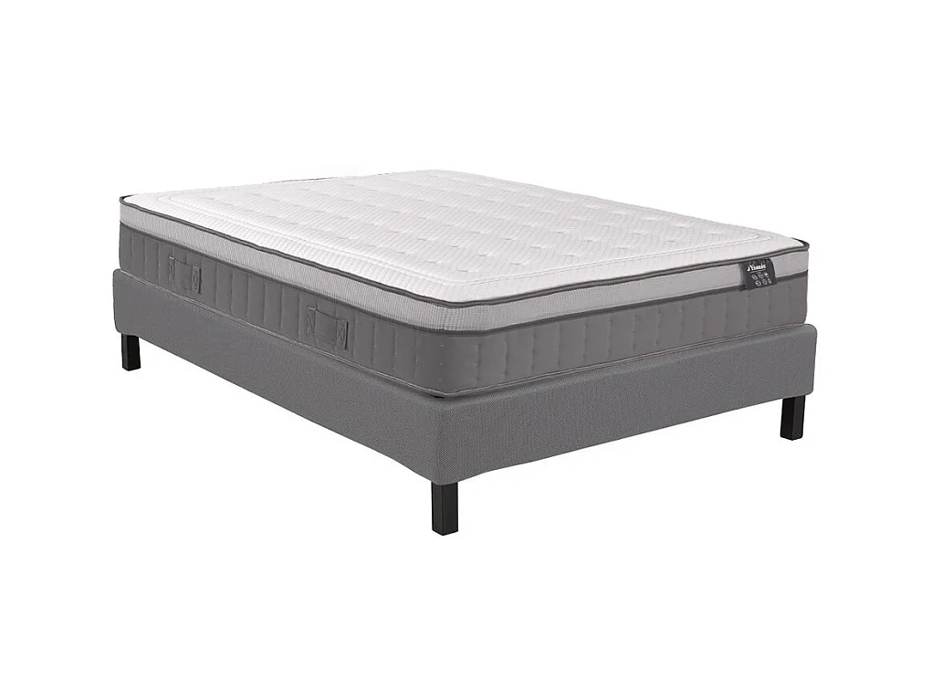 Ensemble 140 x 190 cm sommier déco en kit + matelas hybride ressorts ensachés 7 zones et mémoire de forme ép.30cm - ASGARD de YSMÉE
