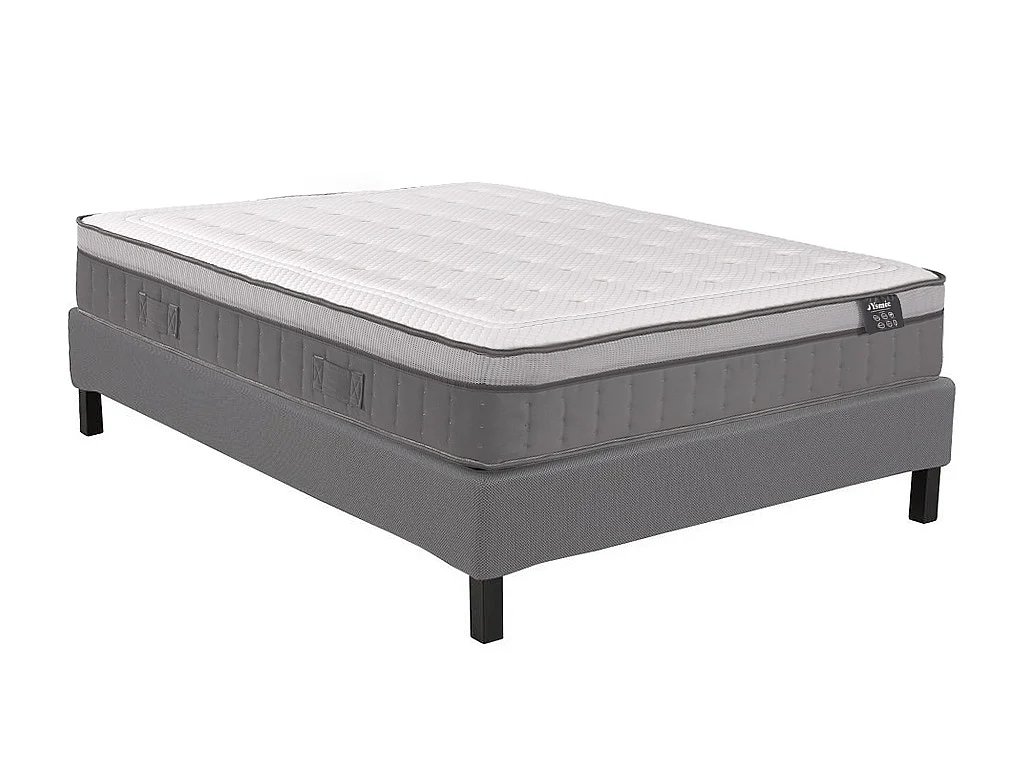 Set aus Deko-Bettgestell + Matratze - 160 x 200 cm - Hybridmatratze - 7-Zonen-Taschenfederkern & Memory Schaum - Stärke 30 cm - ASGARD von YSMÉE