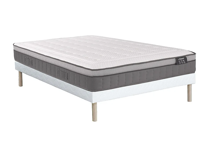 Set aus Bettgestell + Matratze - 160 x 200 cm - Hybridmatratze - 7-Zonen-Taschenfederkern & Memory Schaum - Stärke 30 cm - ASGARD von YSMÉE