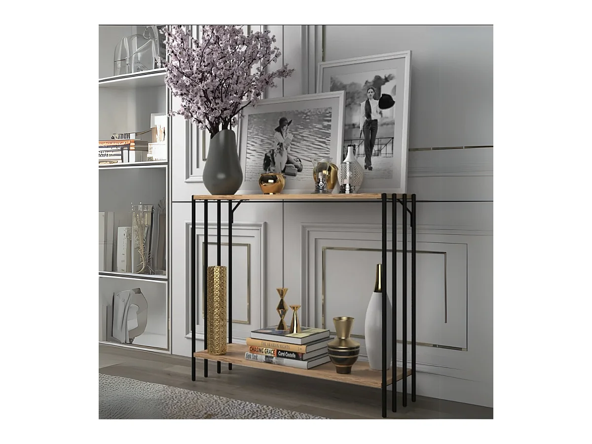 Console décor pin atlantique et noir L90 cm - VERONA