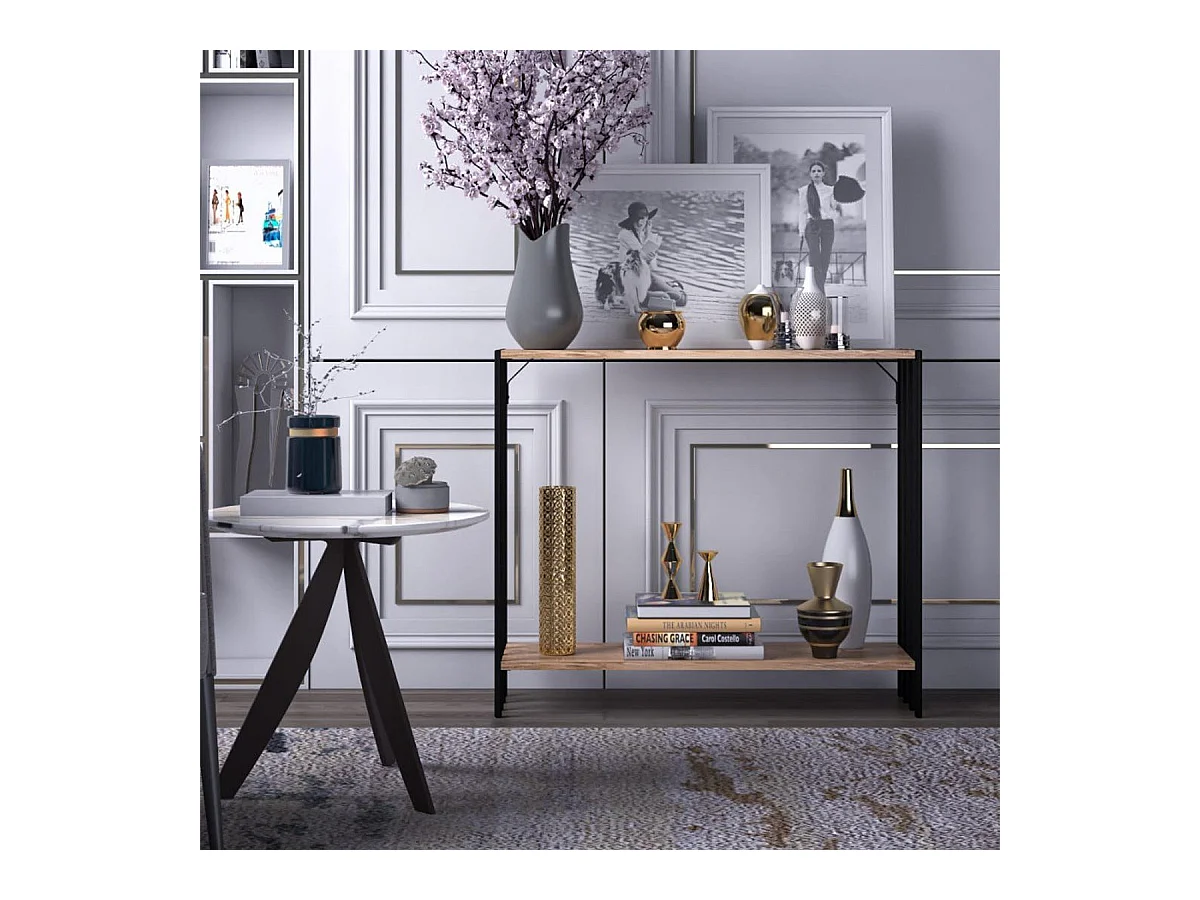 Console décor pin atlantique et noir L90 cm - VERONA