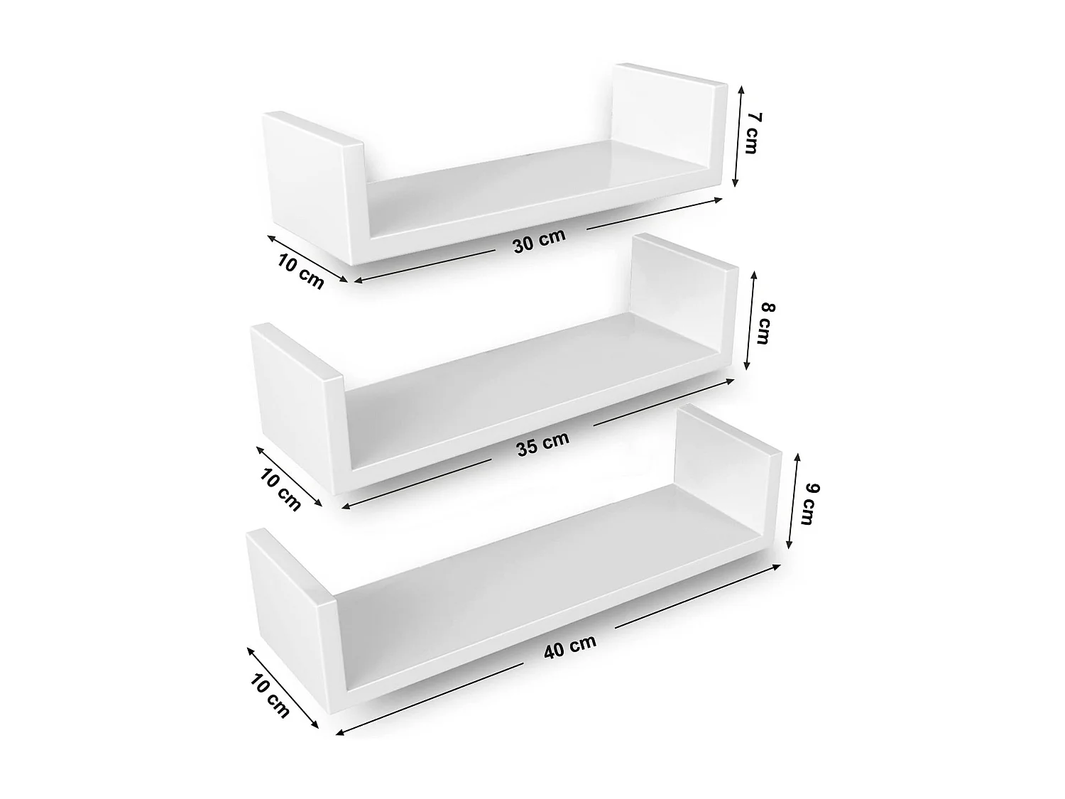 Conjunto de 3 prateleiras de parede flutuantes armazenamento decoração exposição painel MDF branco 12_0000093