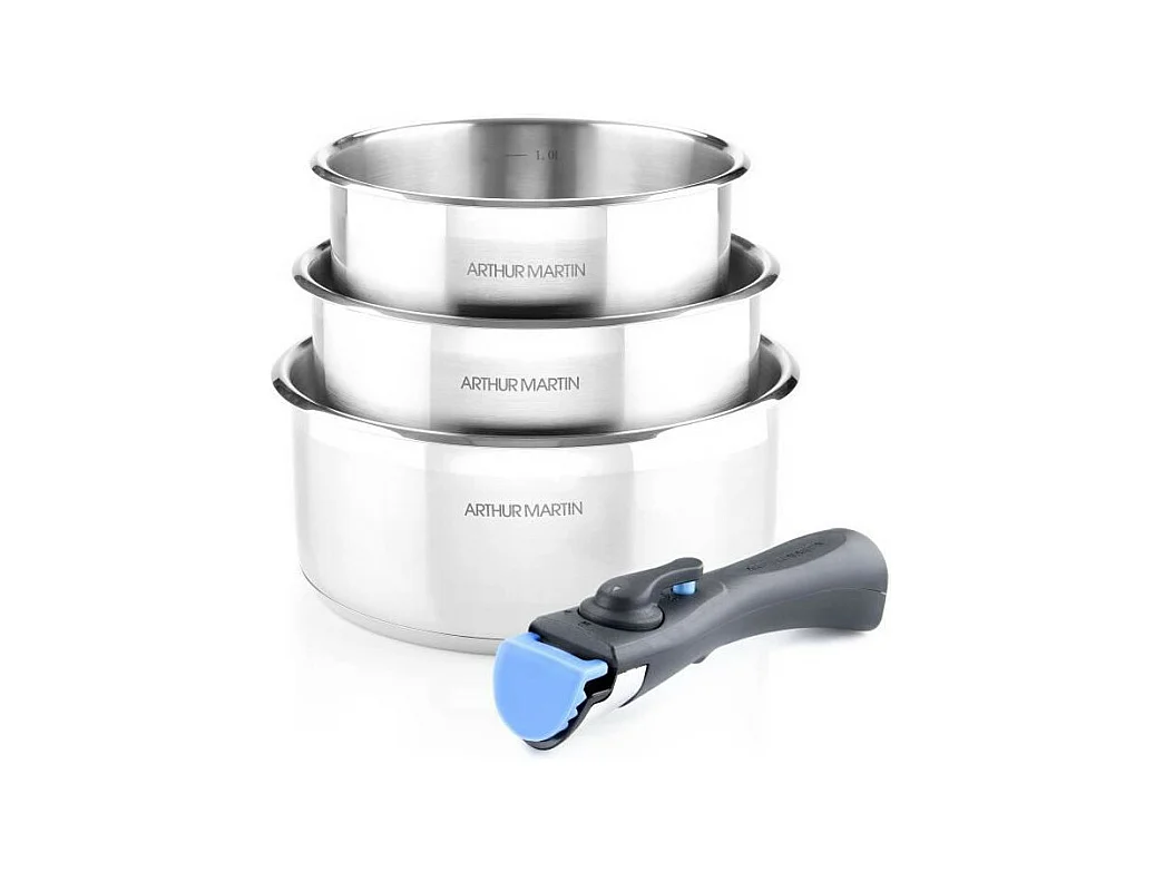 Set de 3 casseroles 16-18-20 cm Arthur Martin AM3710 - Acier Inoxydable - Poignée amovible - Tous feux dont induction