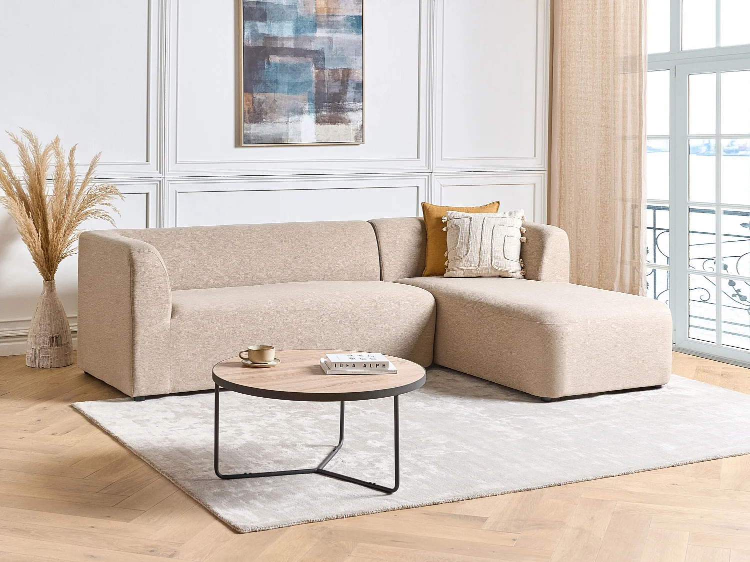 Hoekbank LAXA Stof Beige 4-zitter Linkerzijde