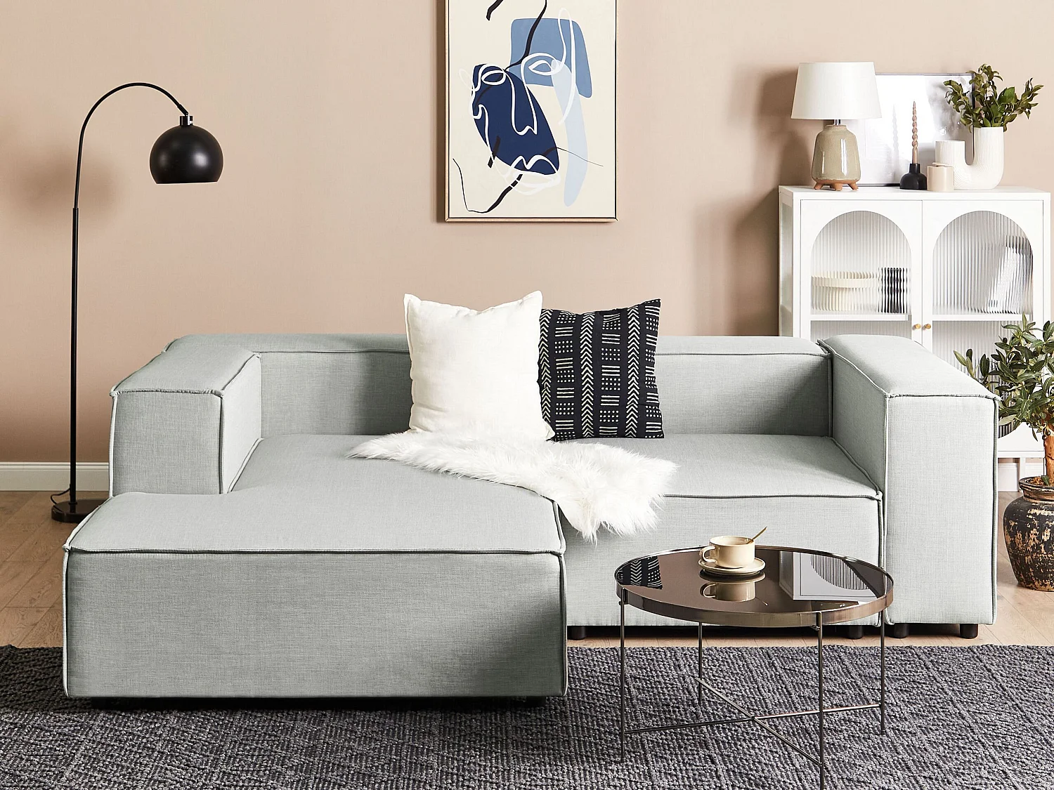 Angle Canapé 2 Places Côté Droit en Lin Gris Rembourré Pratique et Elégant Aprica