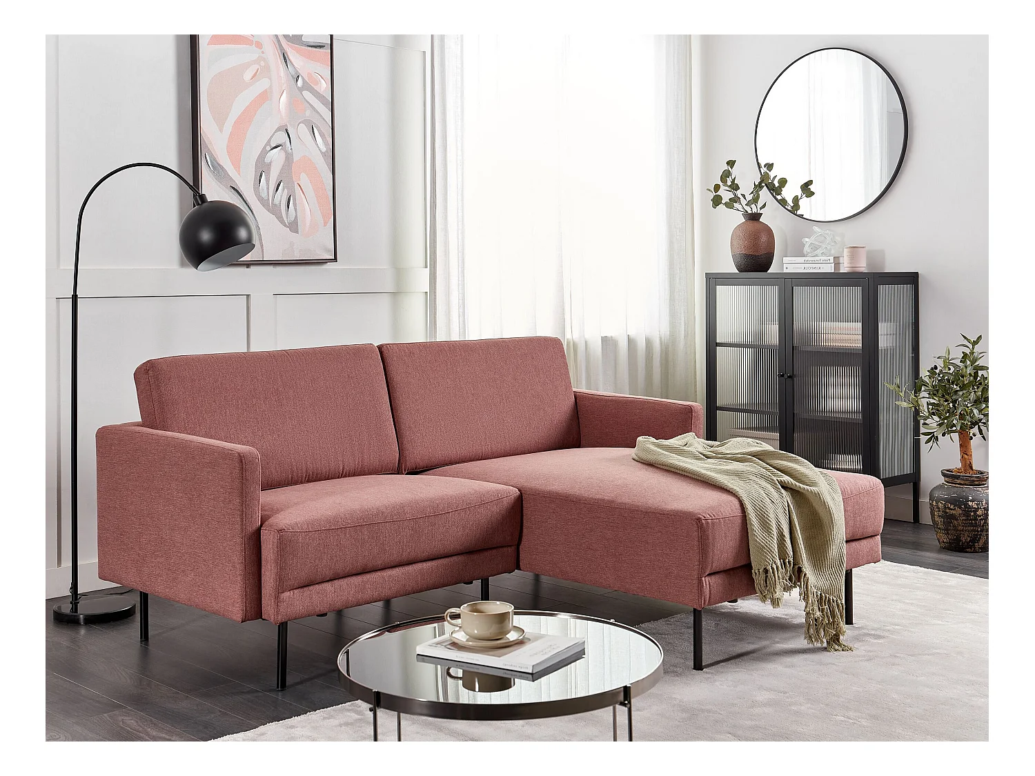 Ecksofa BREDA Stoff Rosa 2-Sitzer linksseitig