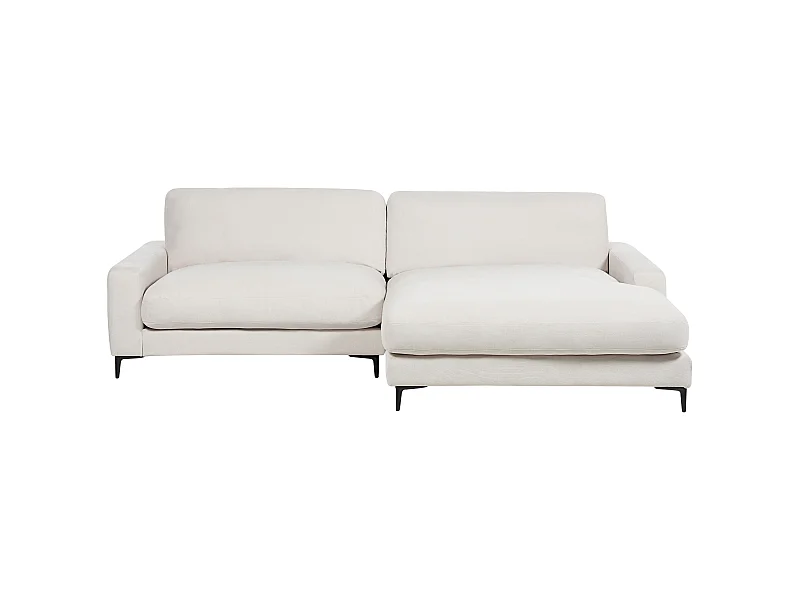 Canapé 3 Places d'Angle à droite avec Taies Lavables et Chaise Longue en Tissu Chenille Blanc Cassé Maloy