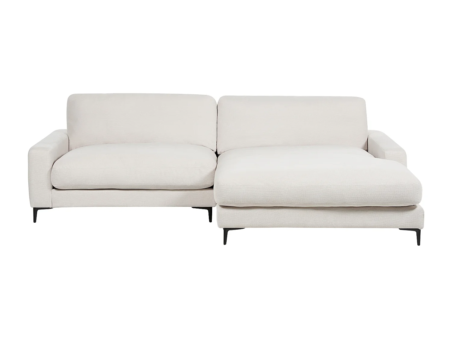 Ecksofa MALOY Chenillegewebe Cremeweiss 3-Sitzer linksseitig