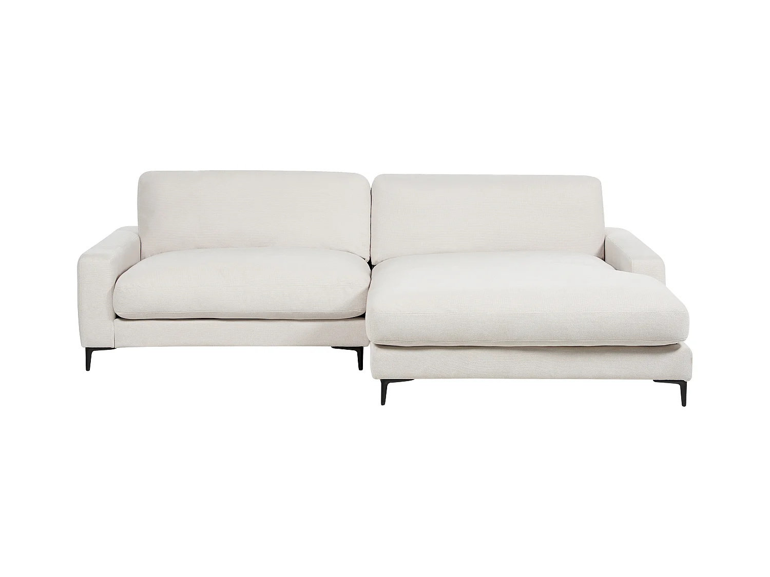 Canapé 3 Places d'Angle à droite avec Taies Lavables et Chaise Longue en Tissu Chenille Blanc Cassé Maloy