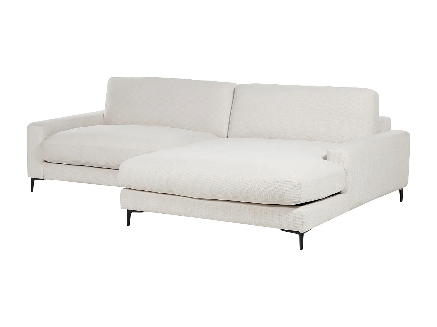 Ecksofa MALOY Chenillegewebe Cremeweiss 3-Sitzer linksseitig