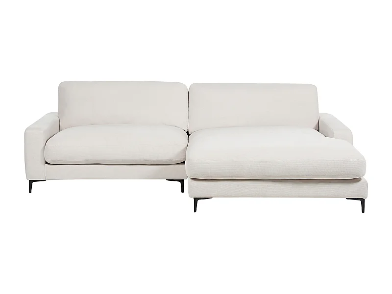 Canapé 3 Places d'Angle à droite avec Taies Lavables et Chaise Longue en Tissu Chenille Blanc Cassé Maloy