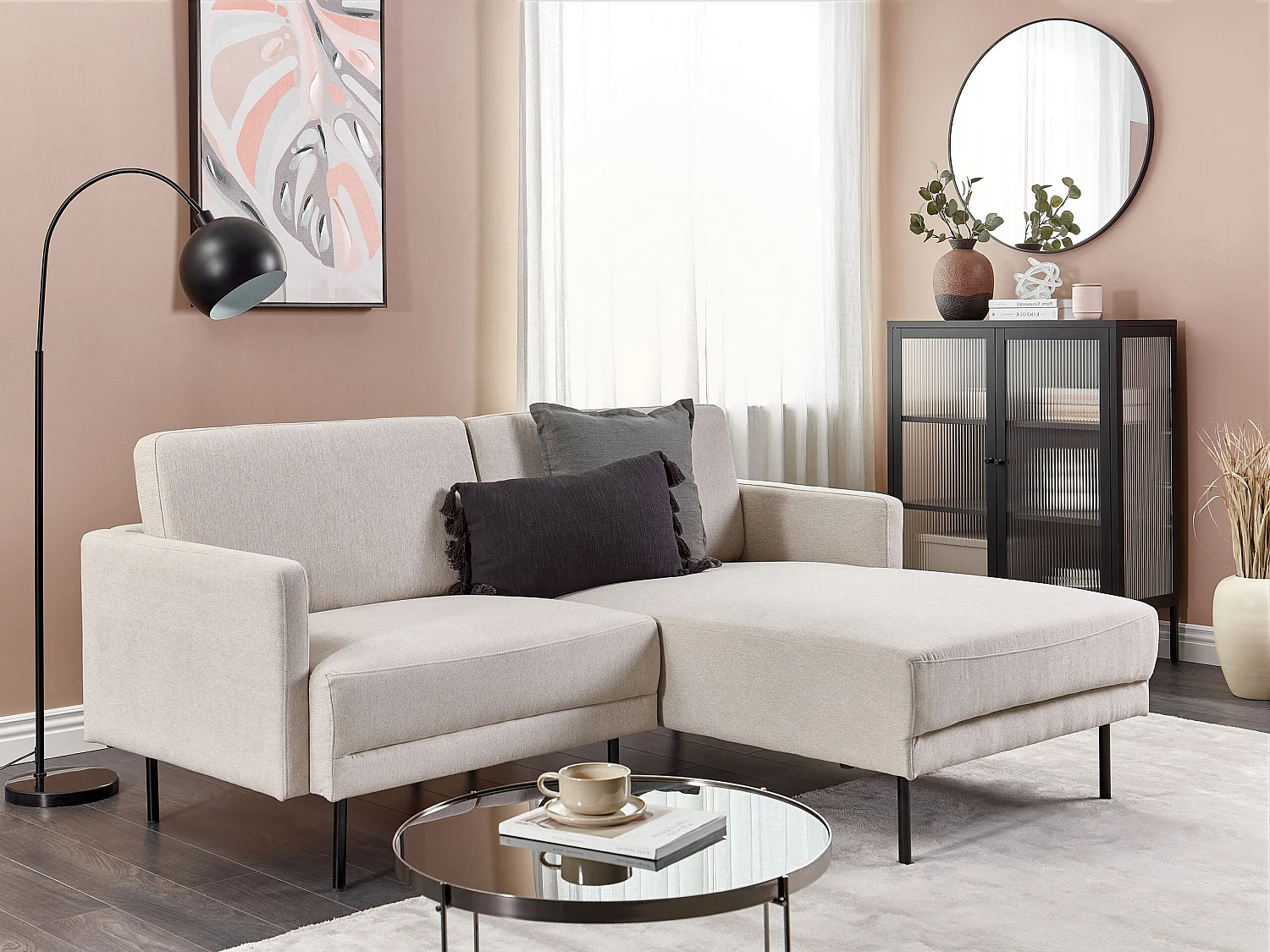 2-Sitzer Ecksofa mit hohen Metallbeinen beige linksseitig Glamour Modern Breda