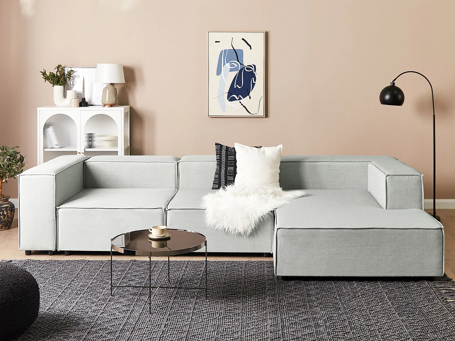 Hoekbank APRICA Lichtgrijs Stof Linkerzijde