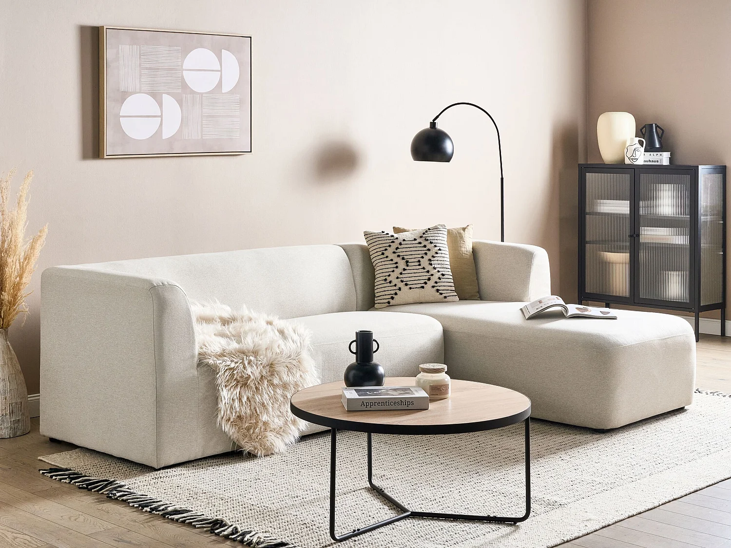 Hoekbank LAXA Stof Lichtbeige 4-zitter Linkerzijde