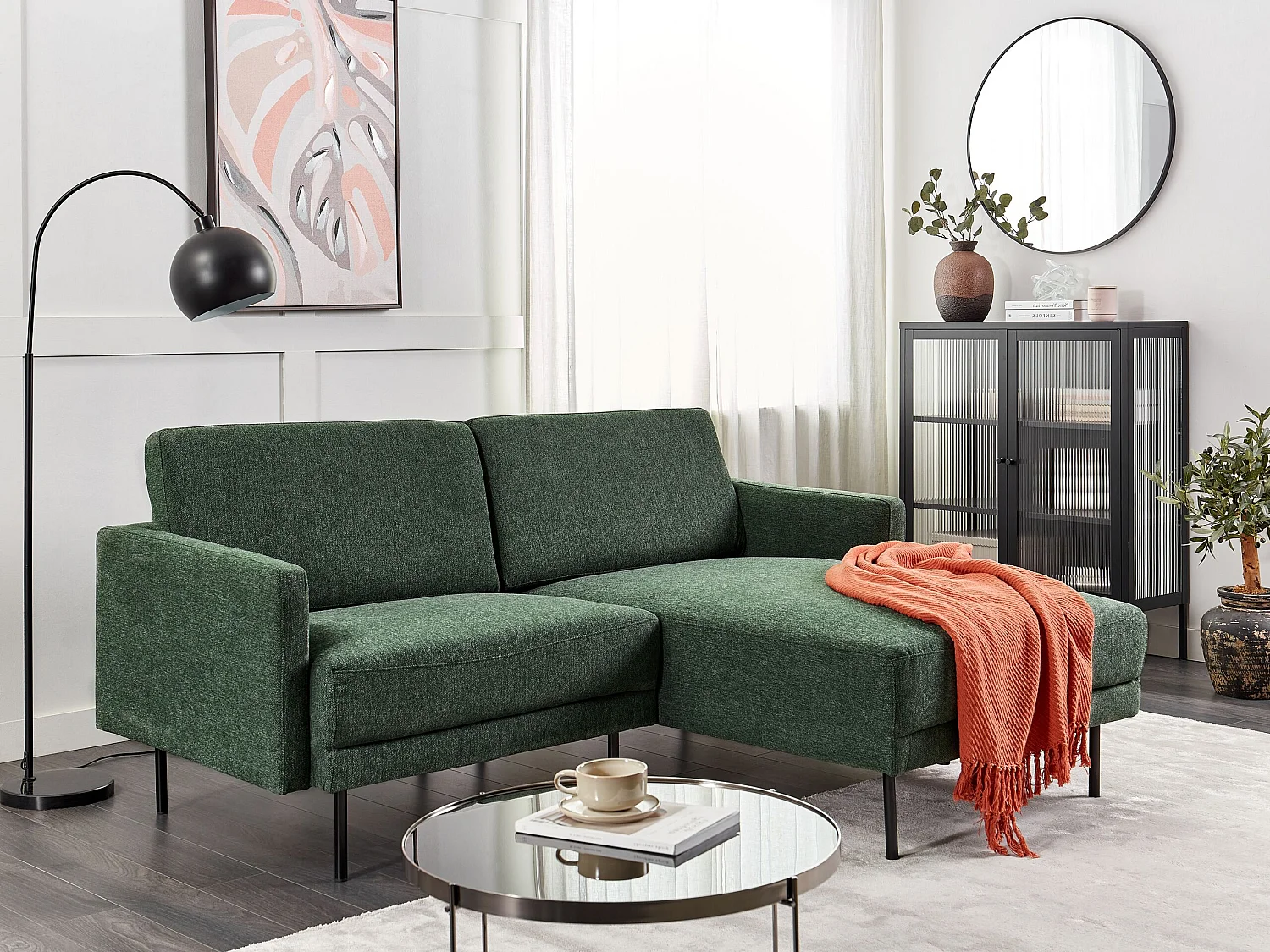 Divano angolare BREDA Tessuto Verde scuro 2 posti Lato Sinistro