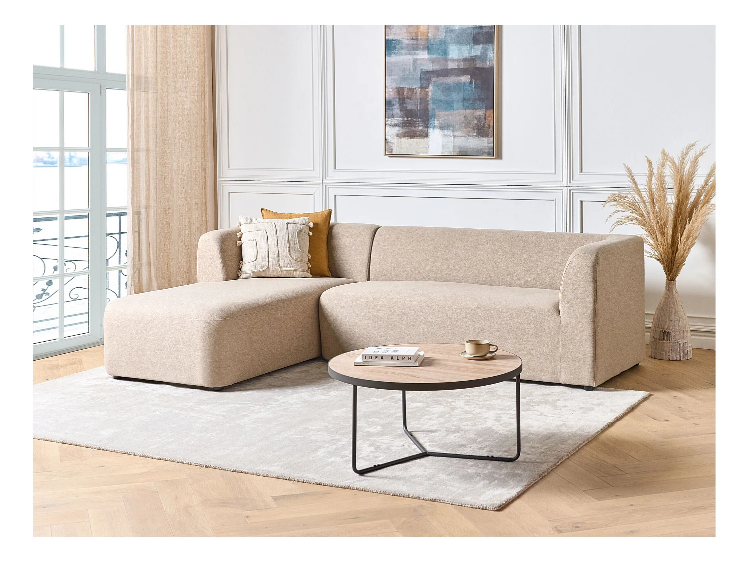 Divano angolare LAXA Tessuto Beige 4 posti Lato destro