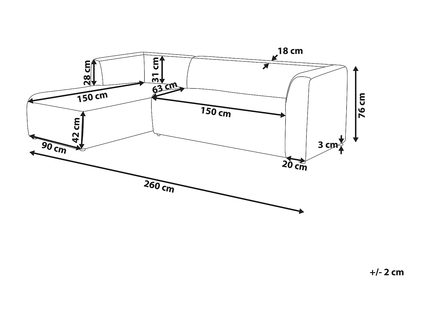 Hoekbank LAXA Stof Beige 4-zitter Rechterzijde