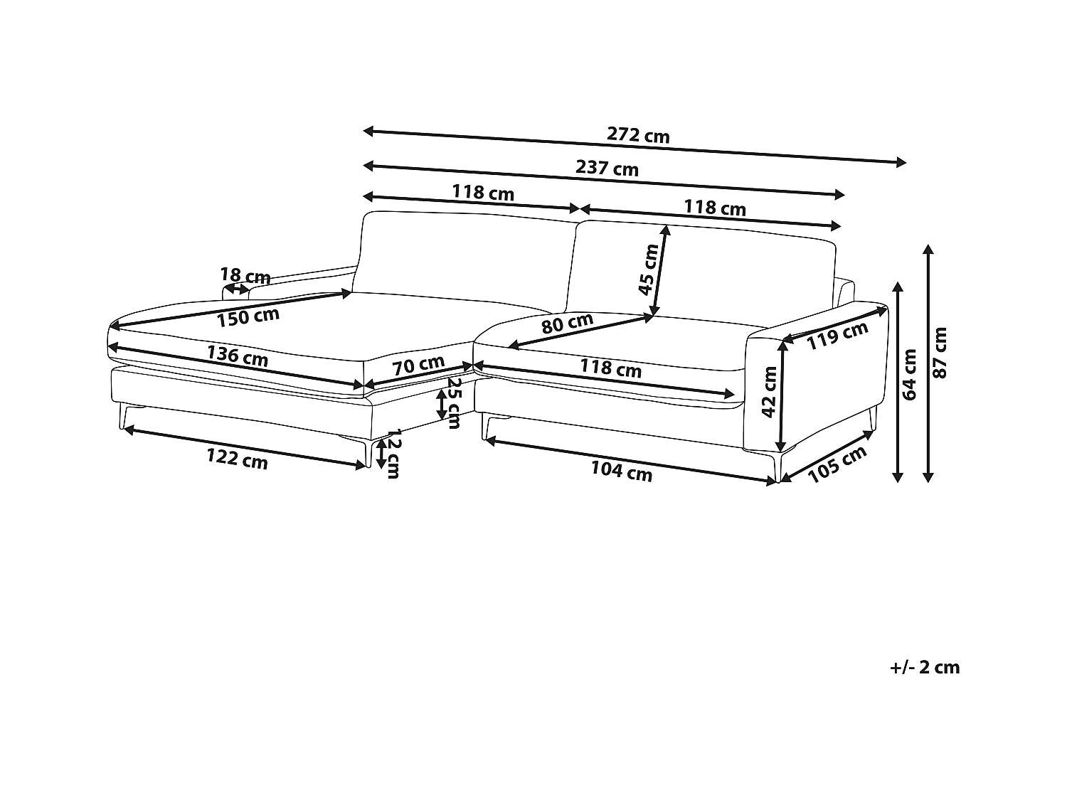 Sofá de canto MALOY Chenille Cinzento claro 3 lugares à direita