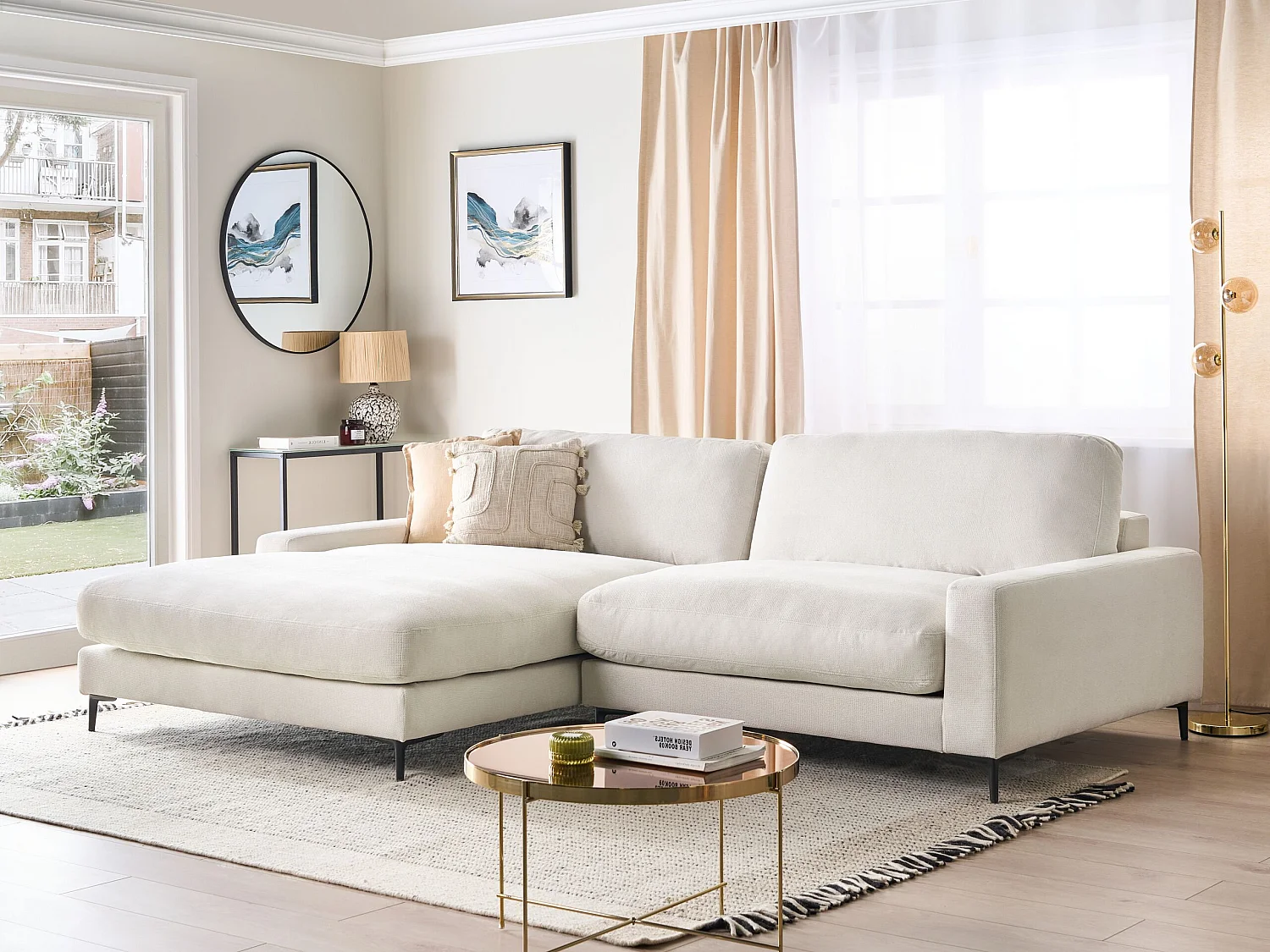 Hoekbank MALOY Chenille Gebroken wit 3-zitter Rechterzijde