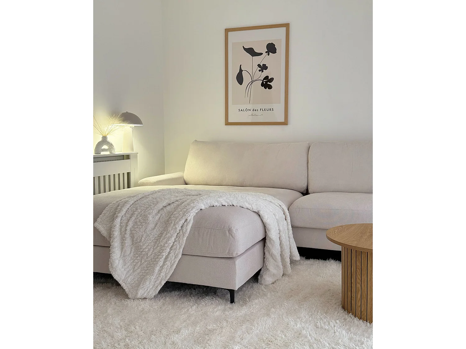 Canapé d'angle 3 places en coton chenille Blanc cassé MALOY